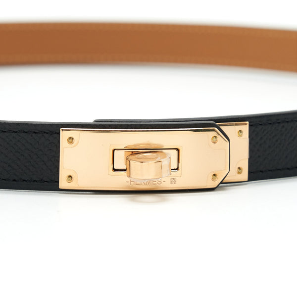 Hermes Kelly 18 Epsom Noir Belt RGHW Stamp Z