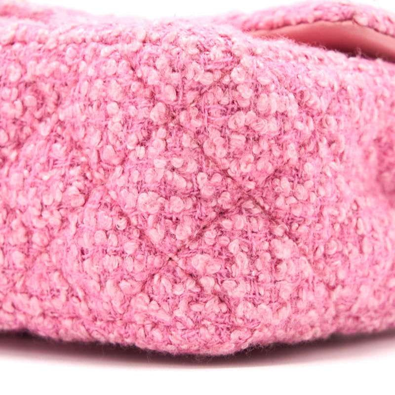 Chanel Mini Rectangular Flap Bag Tweed Pink LGHW (Microchip)