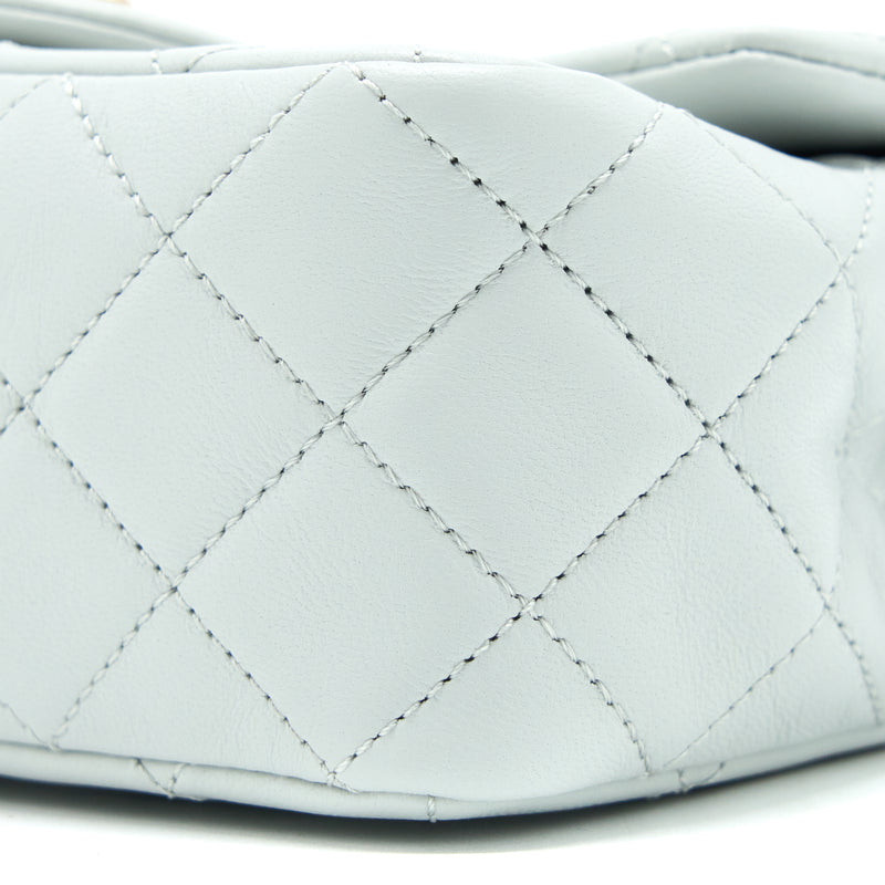 Chanel 23C Pearl Crush Mini Square Lambskin Light Grey GHW (Microchip)