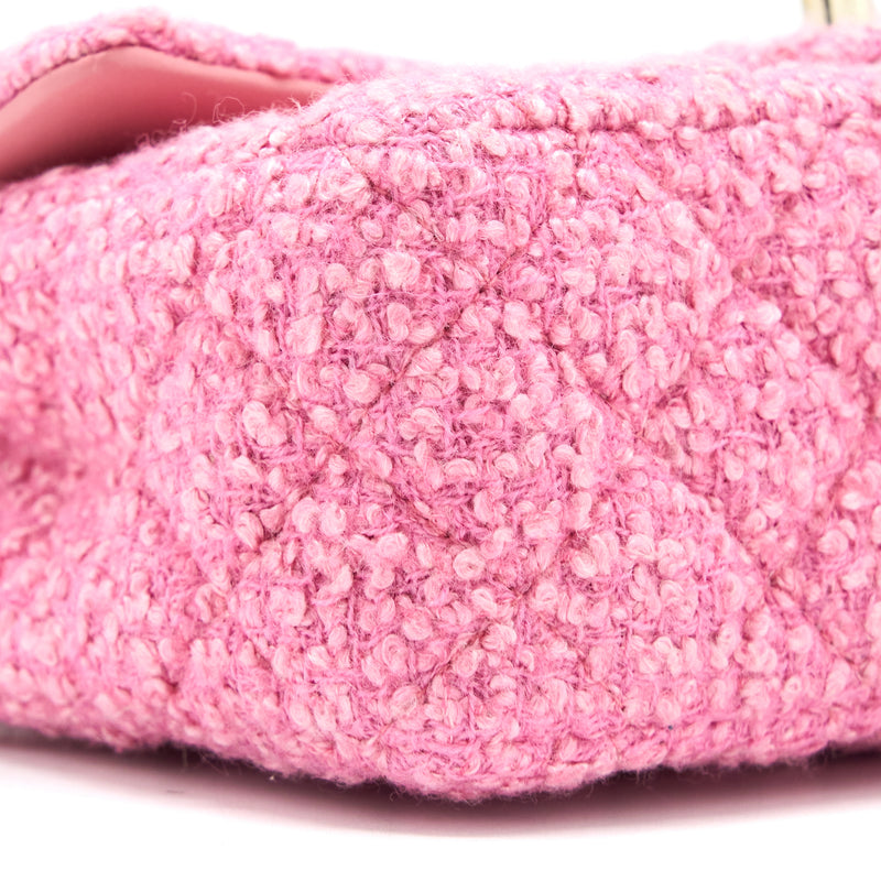 Chanel Mini Rectangular Flap Bag Tweed Pink LGHW (Microchip)
