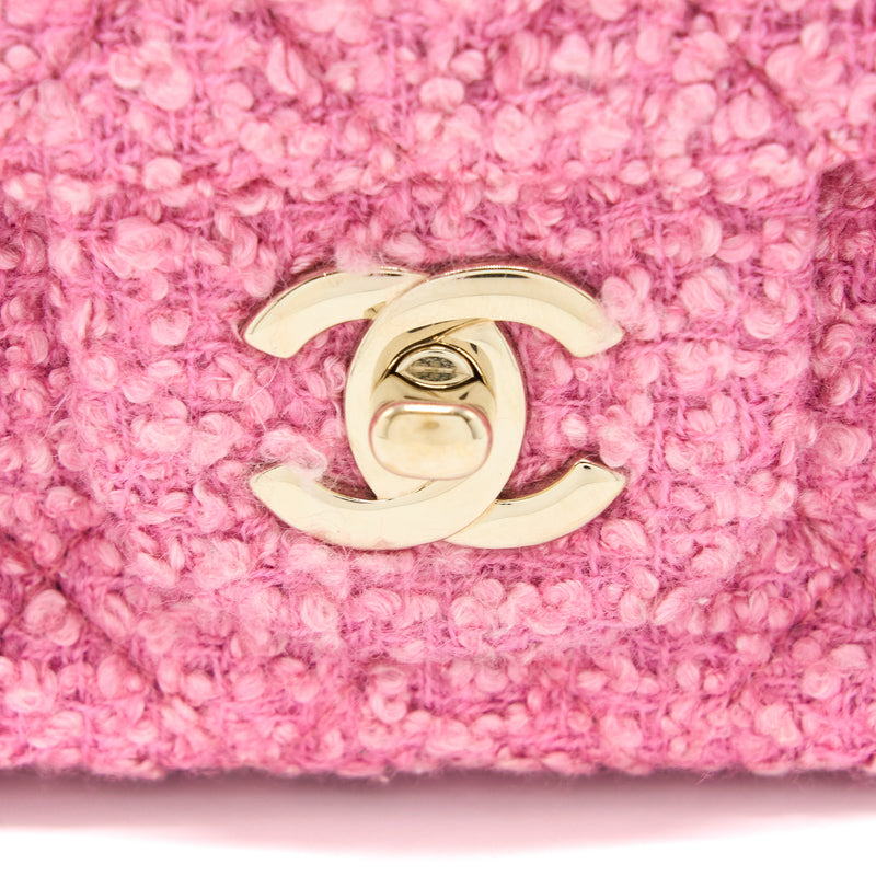 Chanel Mini Rectangular Flap Bag Tweed Pink LGHW (Microchip)