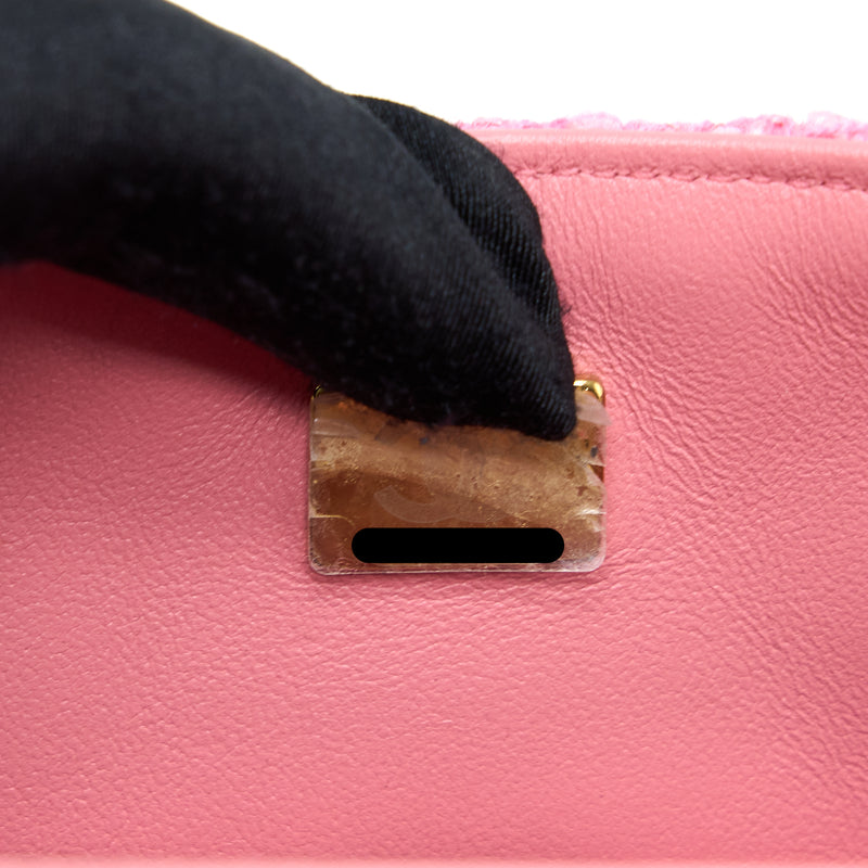 Chanel Mini Rectangular Flap Bag Tweed Pink LGHW (Microchip)