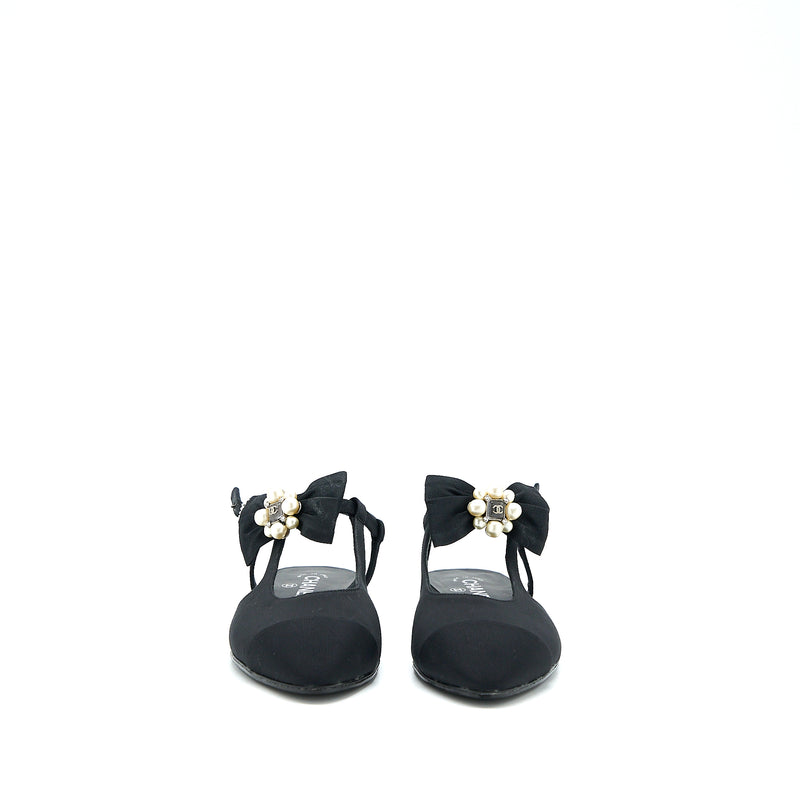 Chanel Size 39 Sling Back With Ribbon Design Black