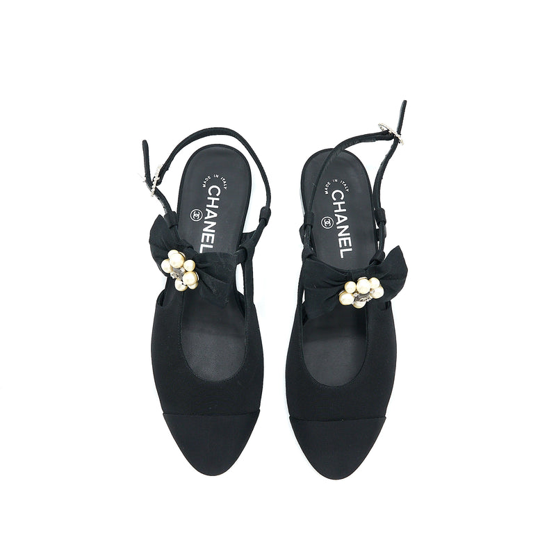 Chanel Size 39 Sling Back With Ribbon Design Black