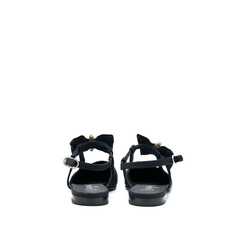 Chanel Size 39 Sling Back With Ribbon Design Black