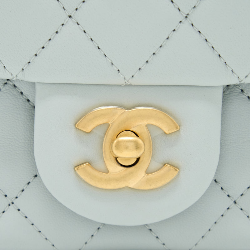 Chanel 23C Pearl Crush Mini Square Lambskin Light Grey GHW (Microchip)