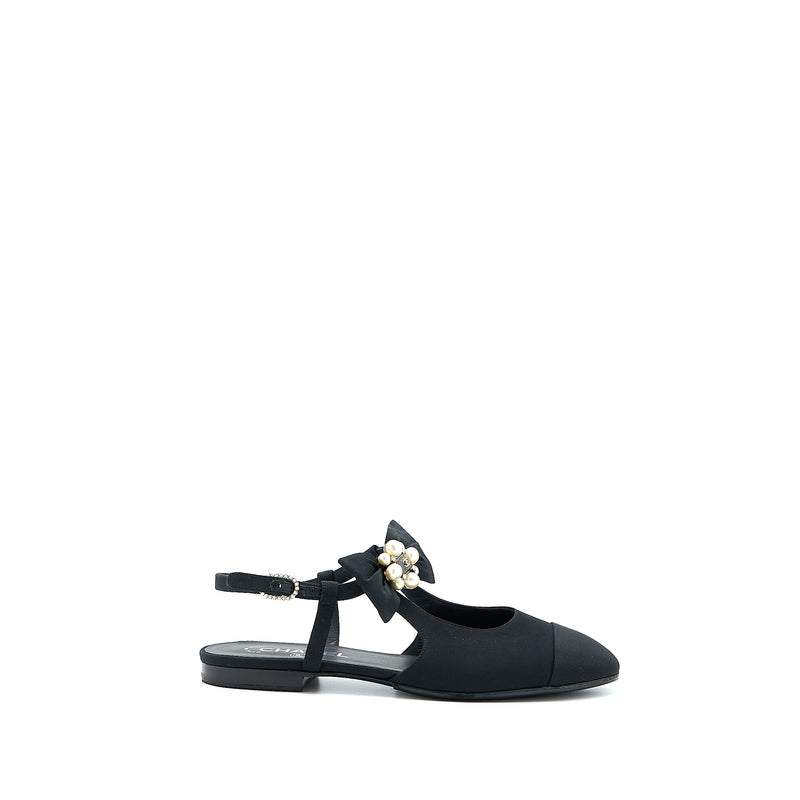 Chanel Size 39 Sling Back With Ribbon Design Black