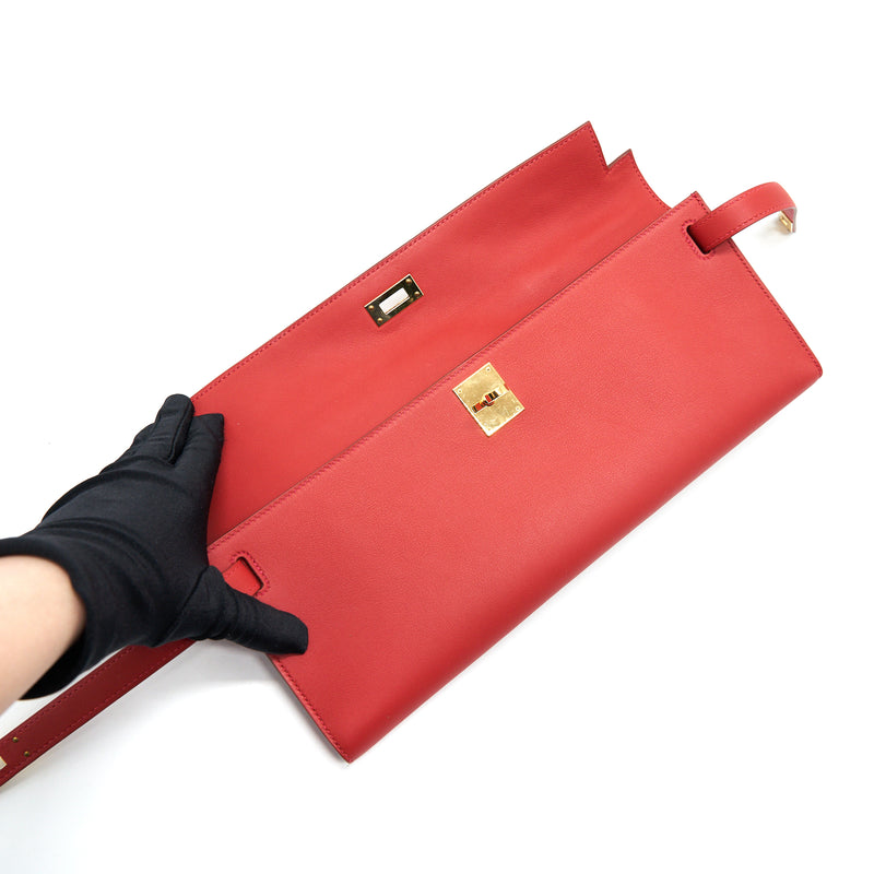 HERMES KELLY CUT BAG SWIFT LEATHER ROUGE TOMATE GHW STAMP T