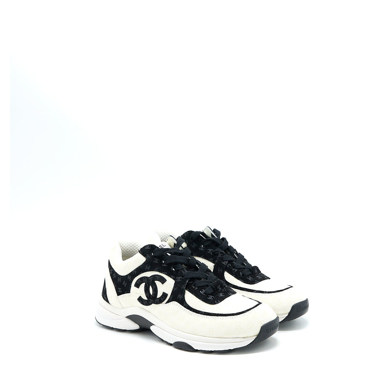 Chanel Size 38.5 22A Trainers Printed Suede Calfskin Black/White