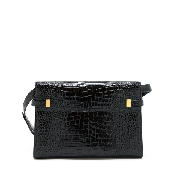 Saint Laurent/YSL Manhattan Shoulder Bag Shiny Croc-Embossed Black GHW