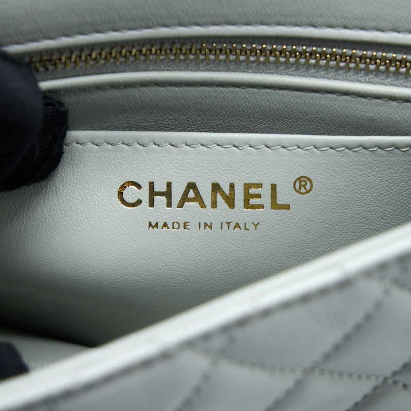 Chanel 23C Pearl Crush Mini Square Lambskin Light Grey GHW (Microchip)