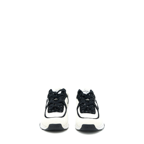 Chanel Size 38.5 22A Trainers Printed Suede Calfskin Black/White