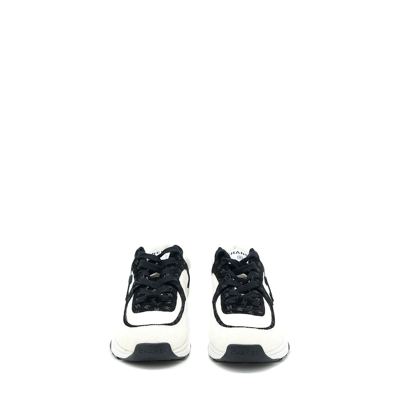 Chanel Size 38.5 22A Trainers Printed Suede Calfskin Black/White