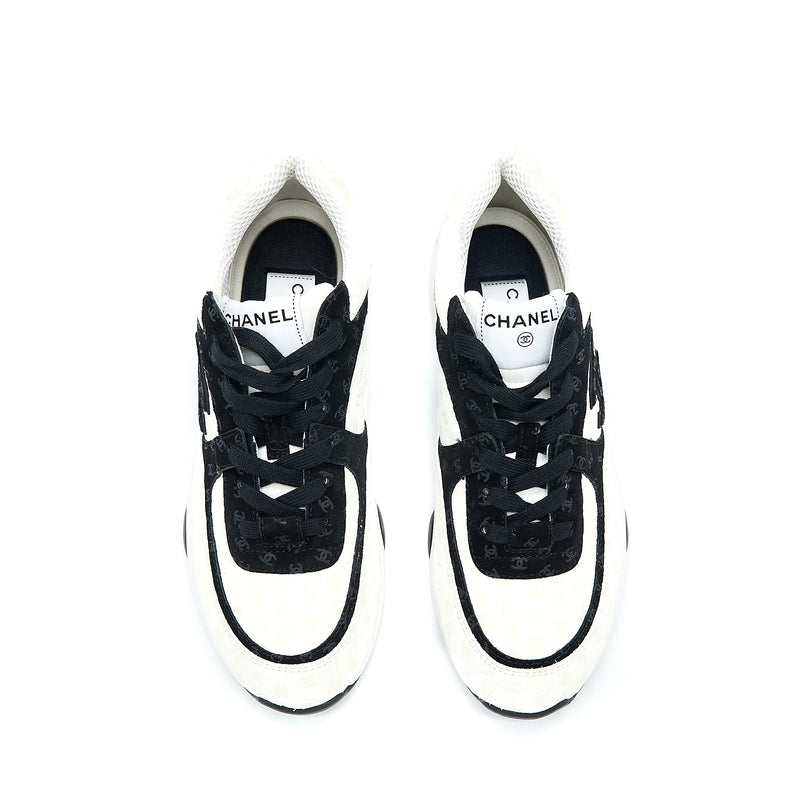 Chanel Size 38.5 22A Trainers Printed Suede Calfskin Black/White