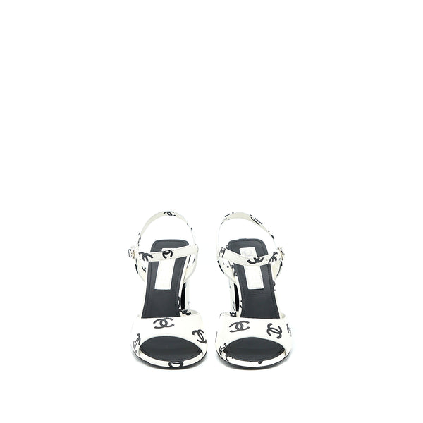 Chanel Size 37 CC Logo Leather Sandal Black/White SHW