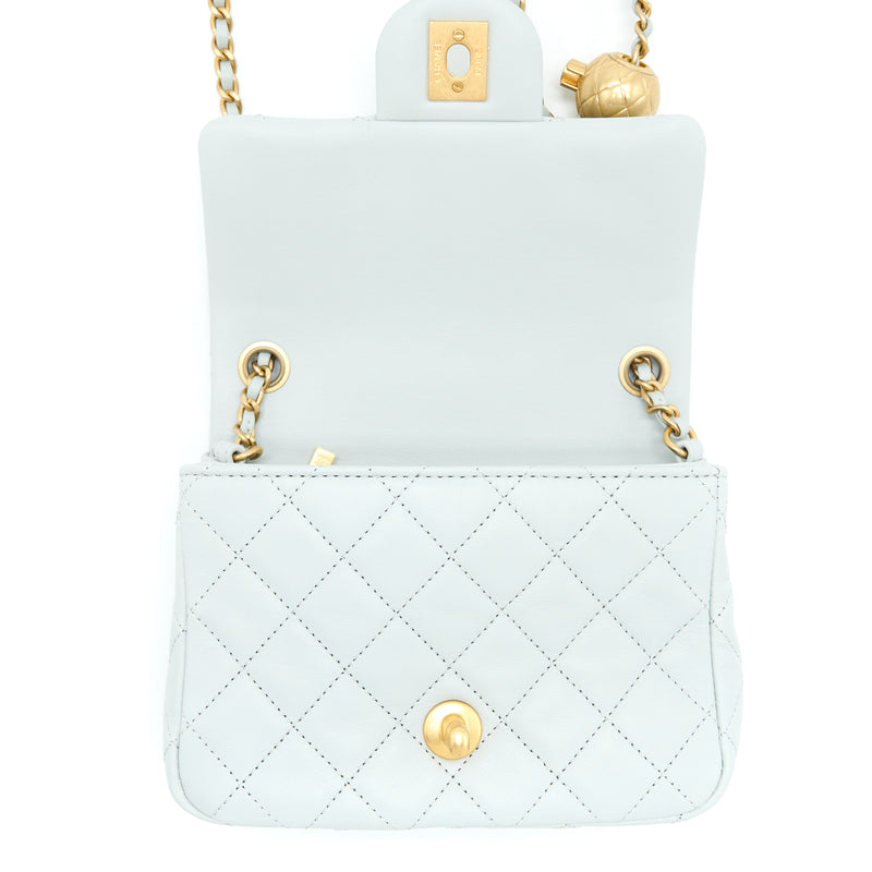 Chanel 23C Pearl Crush Mini Square Lambskin Light Grey GHW (Microchip)