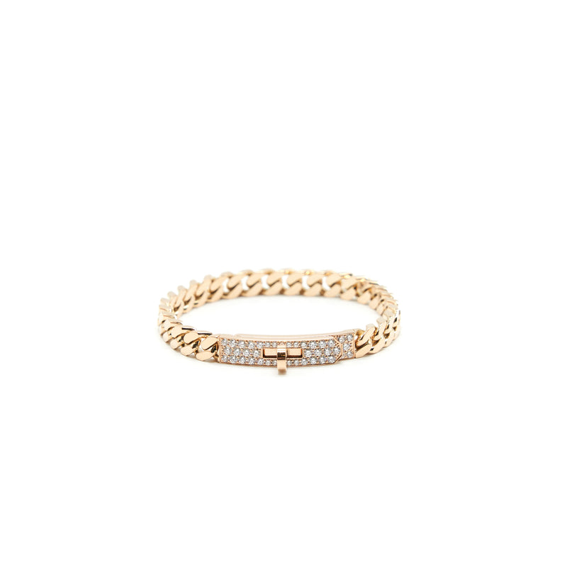 HERMES Kelly Gourmette Bracelet Size SH In Rose Gold With Diamonds