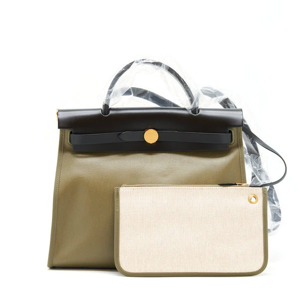 Hermes Herbag zip 31 Bag Lichen/Noir GHW stamp Z