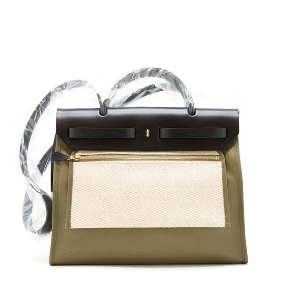 Hermes Herbag zip 31 Bag Lichen/Noir GHW stamp Z