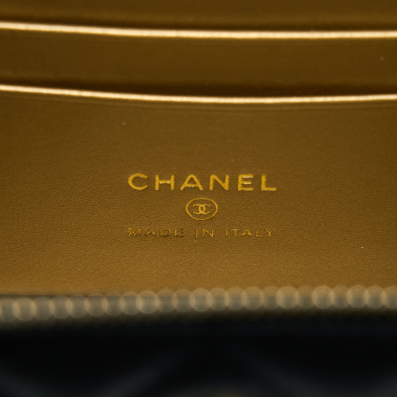 Chanel 22A Pearl Crush Long Vanity With Chain Lambskin Black GHW