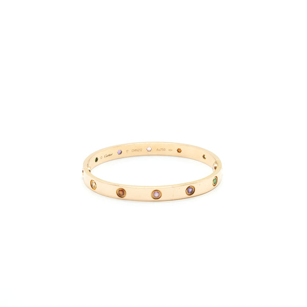 Cartier Size 17 Love Bracelet Rose Gold, Sapphires, Garnets, Amethysts