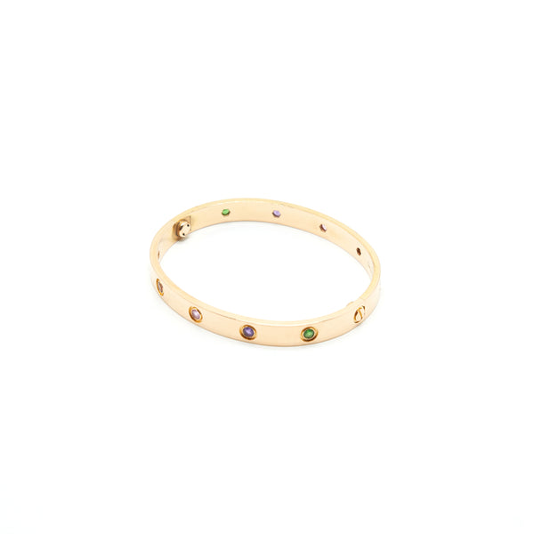 Cartier Size 17 Love Bracelet Rose Gold, Sapphires, Garnets, Amethysts