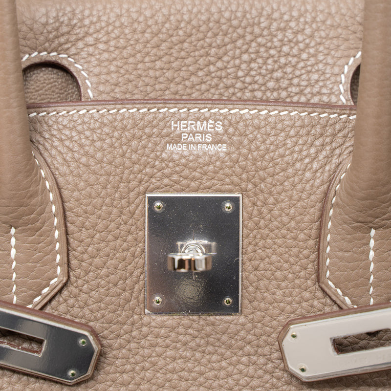 Hermes Birkin 30 Clemence Etoupe SHW Stamp Square R
