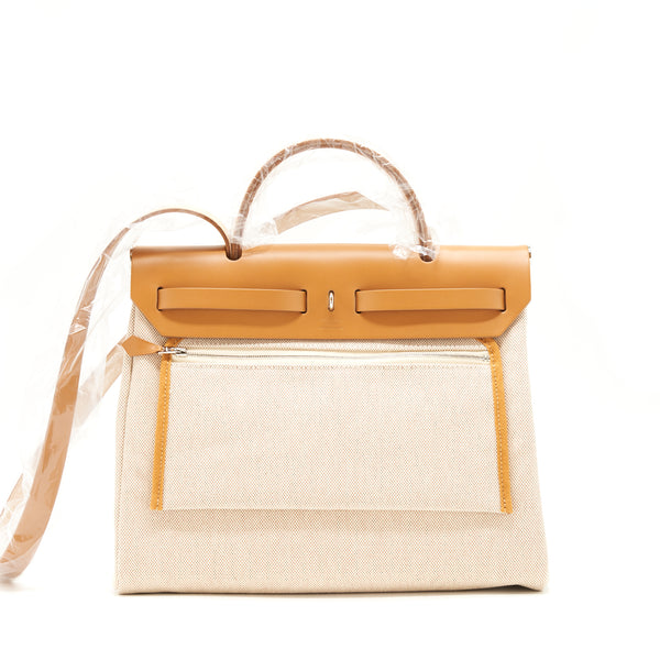 Hermes Herbag Zip 31 Toile H En Relief Brides Sable/ Ecru- Beige/ Nat sable Stamp Z