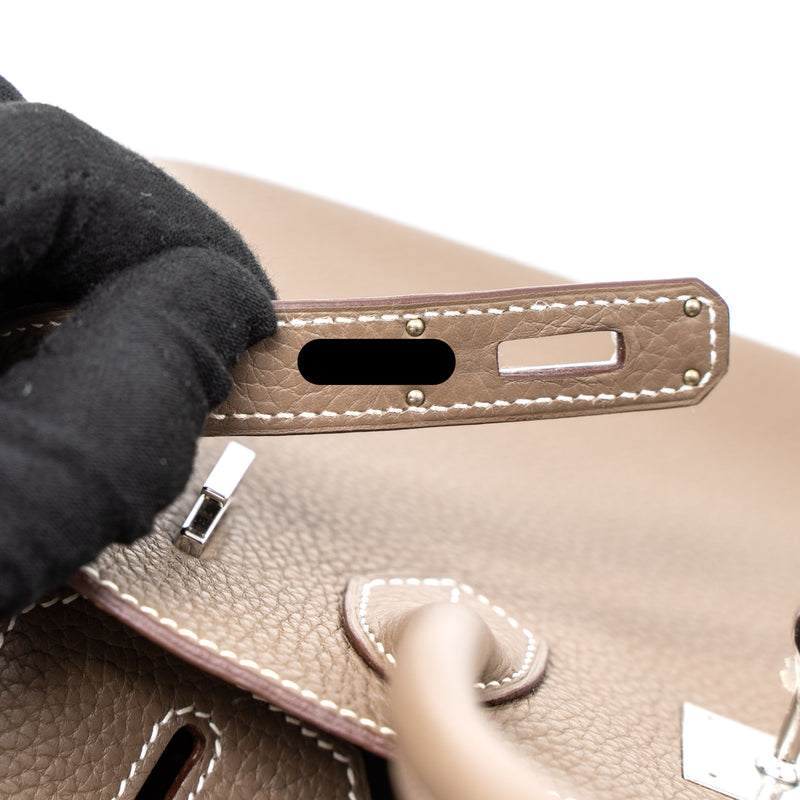 Hermes Birkin 30 Clemence Etoupe SHW Stamp Square R