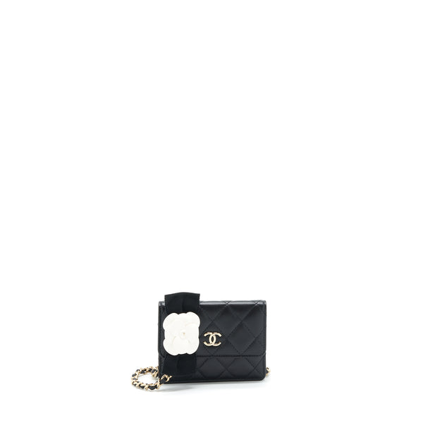 Chanel Mini Flap Bag With Camellia Chain Lambskin Black LGHW