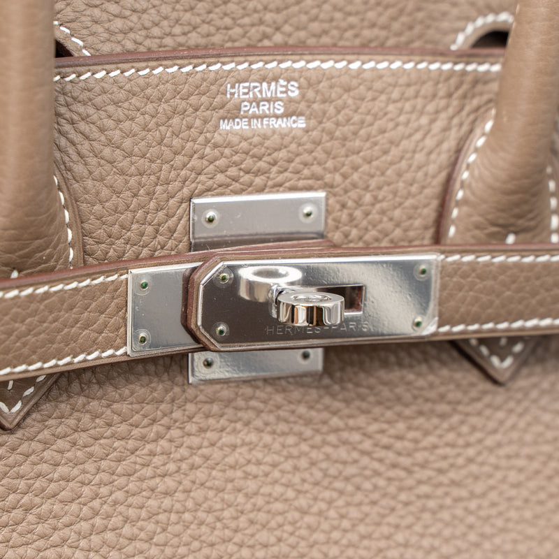Hermes Birkin 30 Clemence Etoupe SHW Stamp Square R