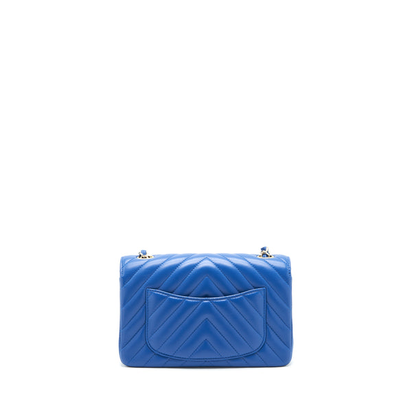 Chanel Mini Rectangular Flap Bag Chevron Lambskin Blue LGHW