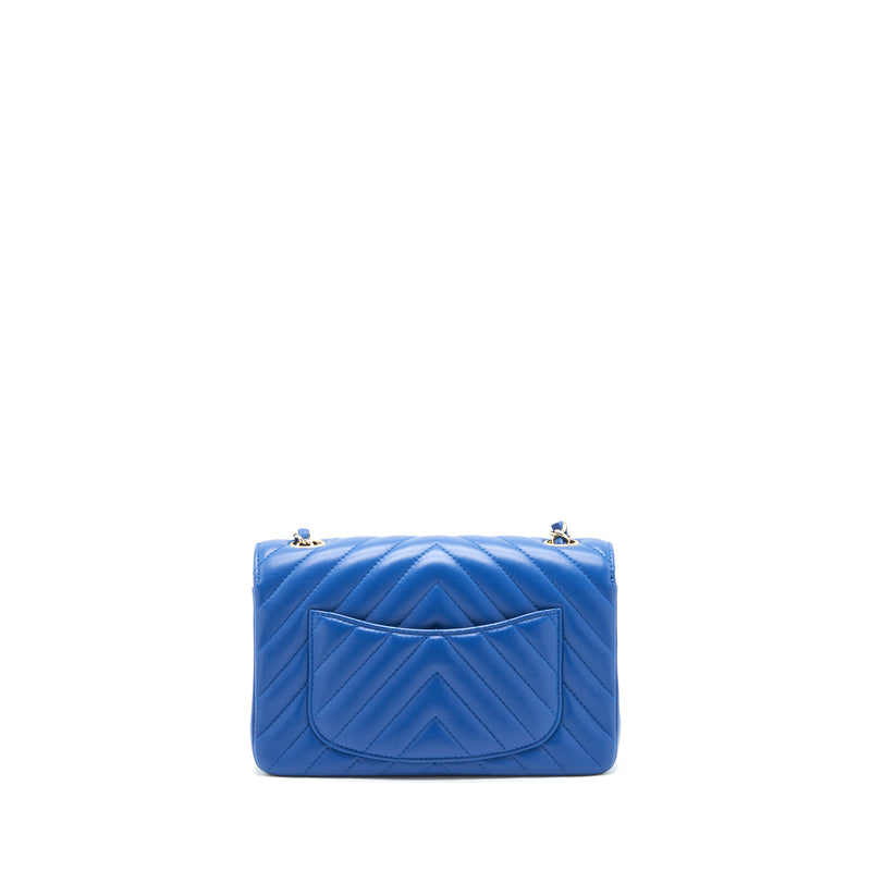 Chanel Mini Rectangular Flap Bag Chevron Lambskin Blue LGHW