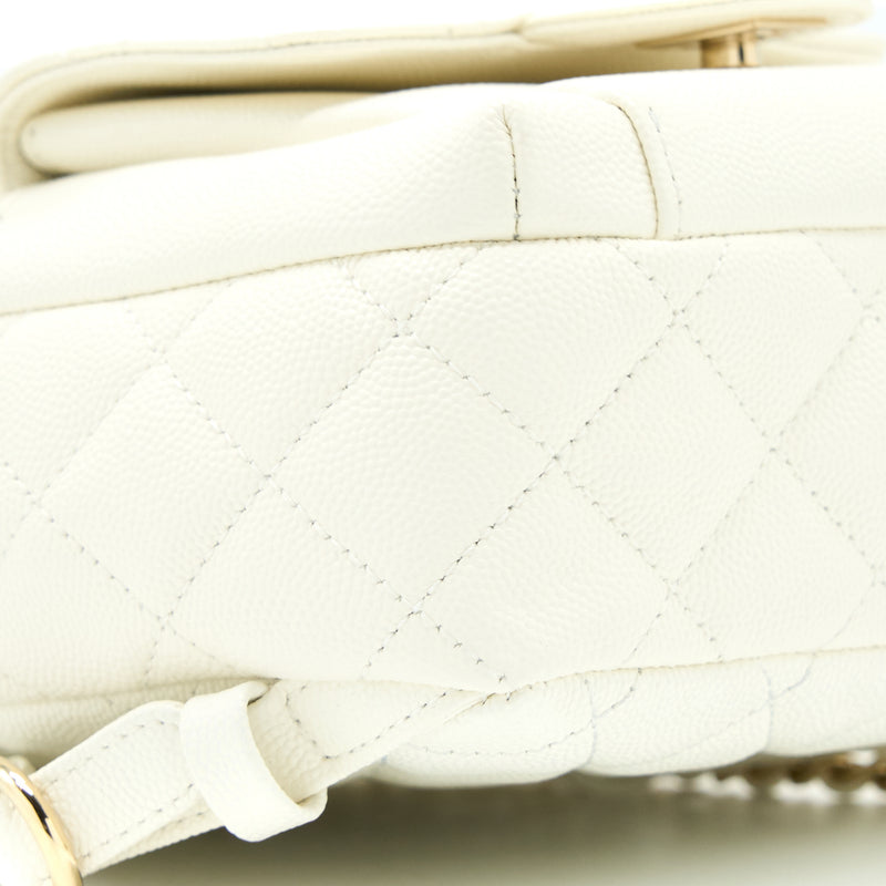 Chanel Quilted Mini CC Day Backpack Caviar White LGHW