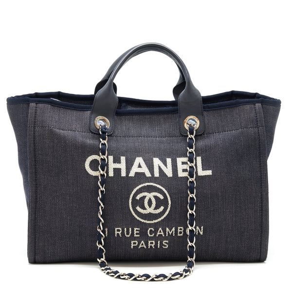 Chanel Large deauville Tote bag Denim Navy SHW