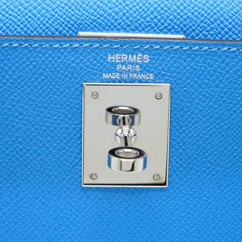 Hermes Kelly 28 Epsom 2T Blue Paradise SHW Stamp T