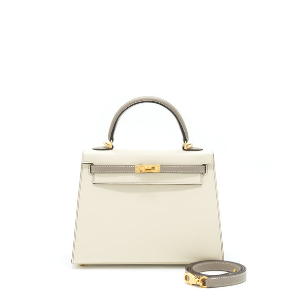 Hermes Kelly 25 Special Order Epsom Craie / Gris Asphalt Brushed GHW