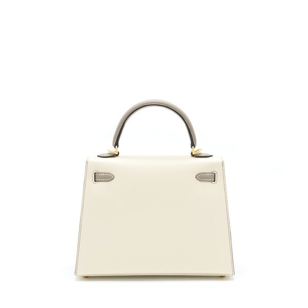 Hermes Kelly 25 Special Order Epsom Craie / Gris Asphalt Brushed GHW