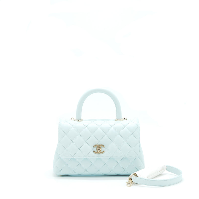 Chanel Mini/Small Coco Handle 21K Pale Blue Quilted Caviar with