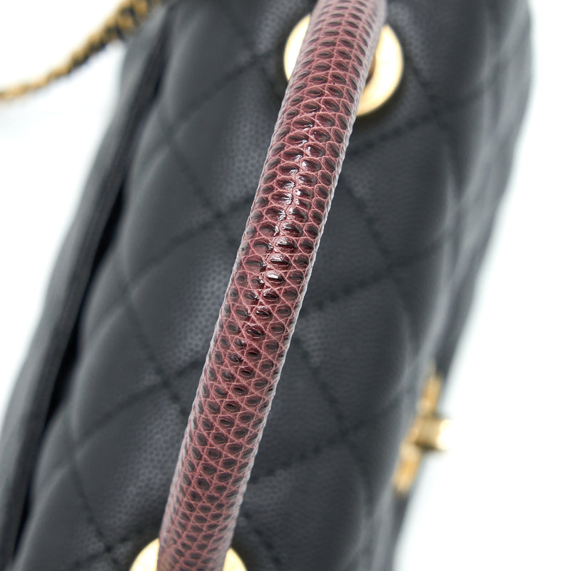 Chanel Small Coco Handle Caviar With Lizard Handle Black GHW