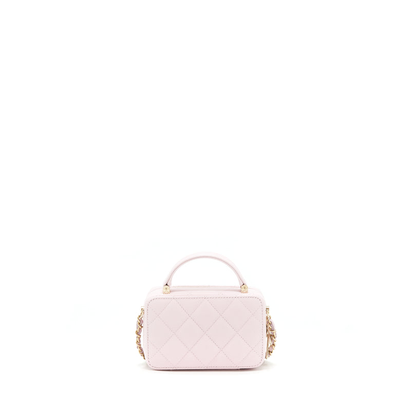 CHANEL Caviar Quilted Mini Top Handle Vanity With Chain Pink