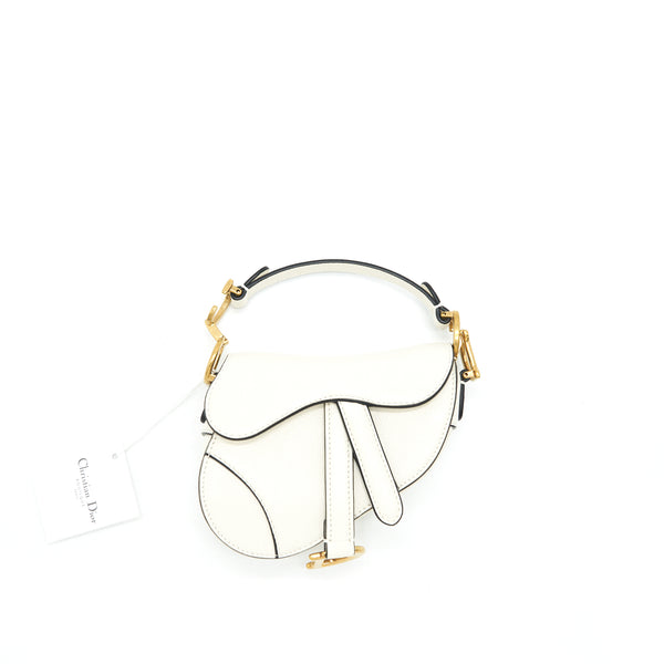 Dior Micro (Super Mini) Saddle Bag Goat Skin White GHW