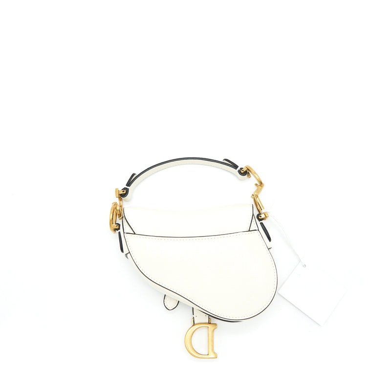 Dior Micro (Super Mini) Saddle Bag Goat Skin White GHW