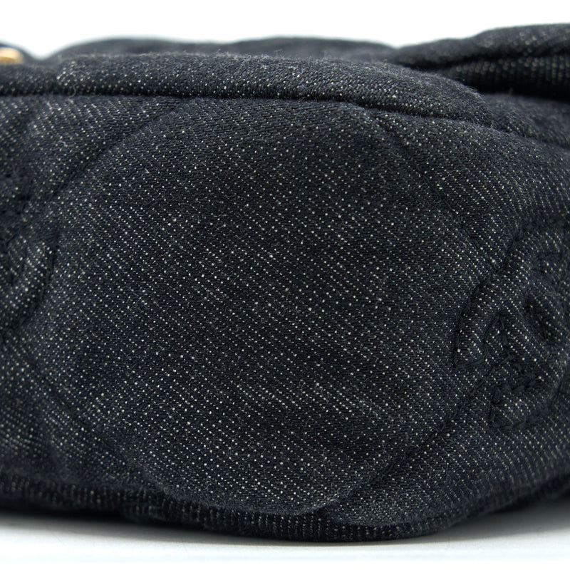 Chanel Flap Shoulder Bag with Giant Chain Denim Dark Blue Brushed GHW (Microchip)