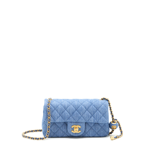 Chanel 21K Pearl Crush Mini Rectangular Flap Bag Denim GHW (Microchip)