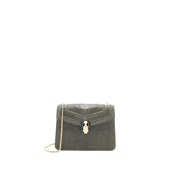 Bvlgari Serpenti Forever Crossbody Bag Stingray Leather Silver LGHW