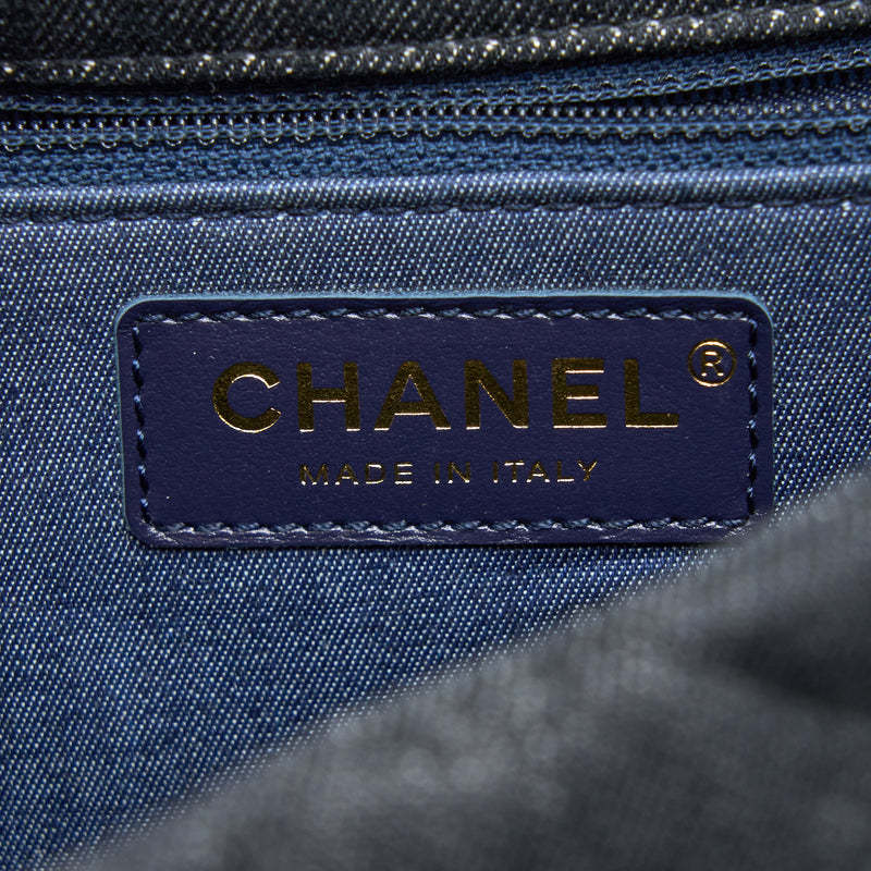 Chanel Flap Shoulder Bag with Giant Chain Denim Dark Blue Brushed GHW (Microchip)