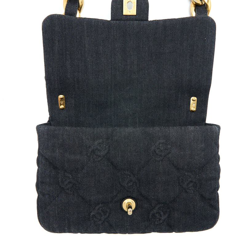Chanel Flap Shoulder Bag with Giant Chain Denim Dark Blue Brushed GHW (Microchip)