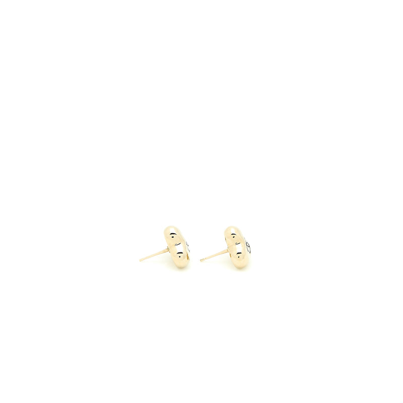 Chanel Small Heart Logo Earrings Light Gold Tone