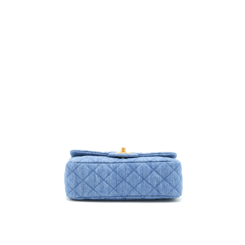 Chanel 21K Pearl Crush Mini Rectangular Flap Bag Denim GHW (Microchip)